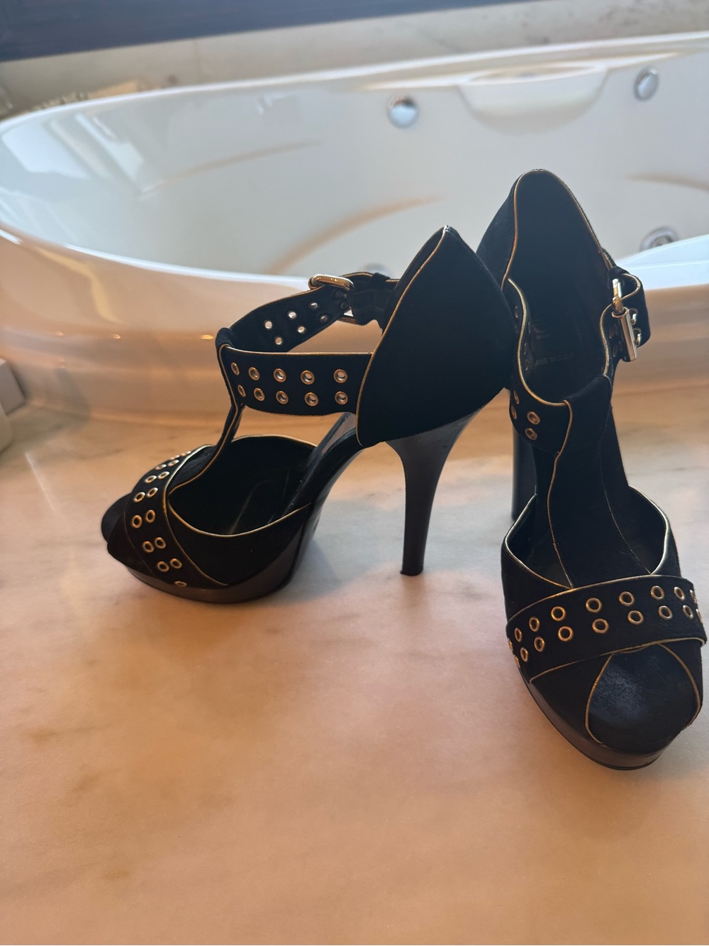 Fendi Black Suede Studded Platform Sandals Size 38.5 Made in Italy